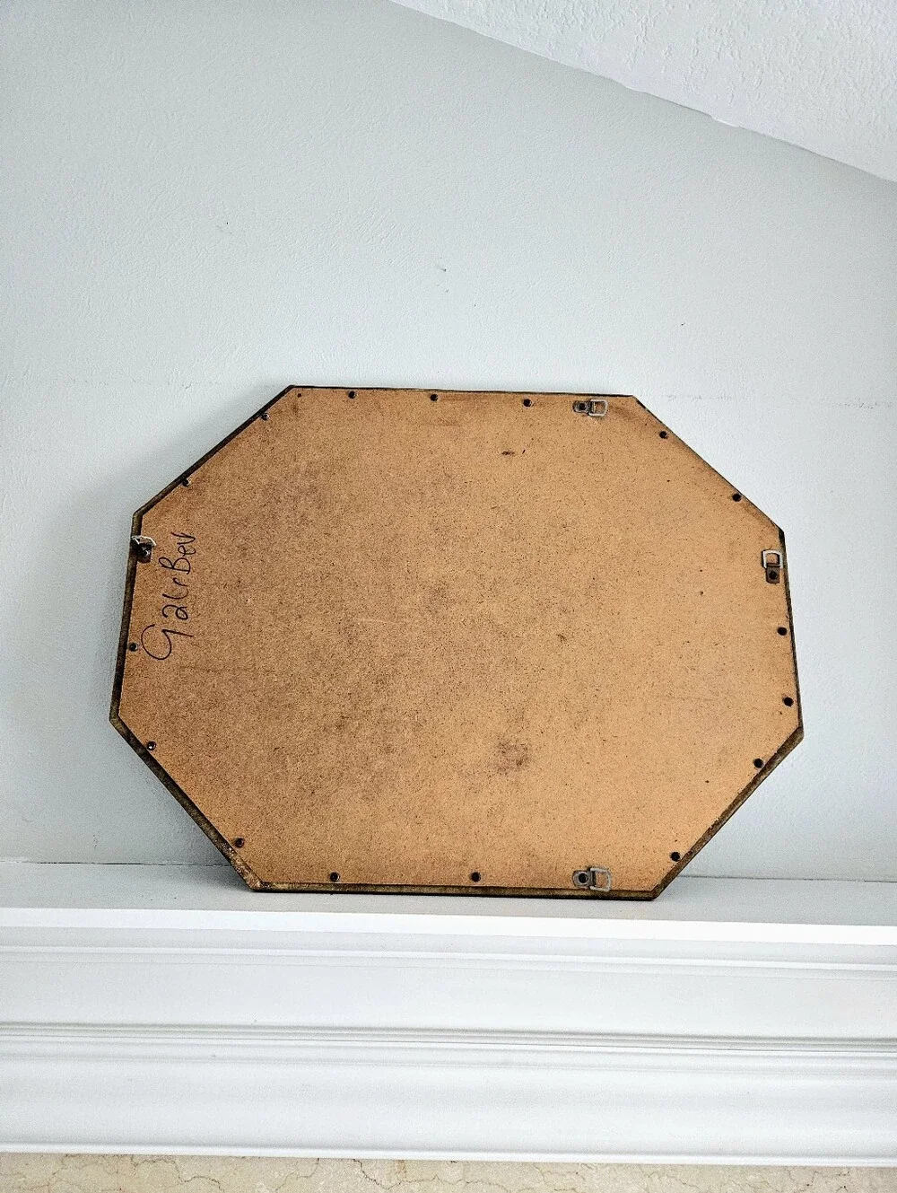 Vintage LaBarge Large Octagonal Gilt Brass Layered Mirror With Black Panels